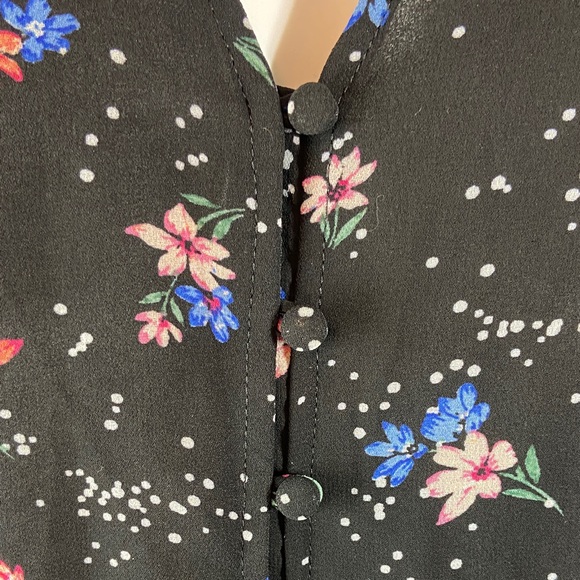 NWT New 1. State Black Blouse Floral sheer button down top shirt XS XSmall - Picture 4 of 9